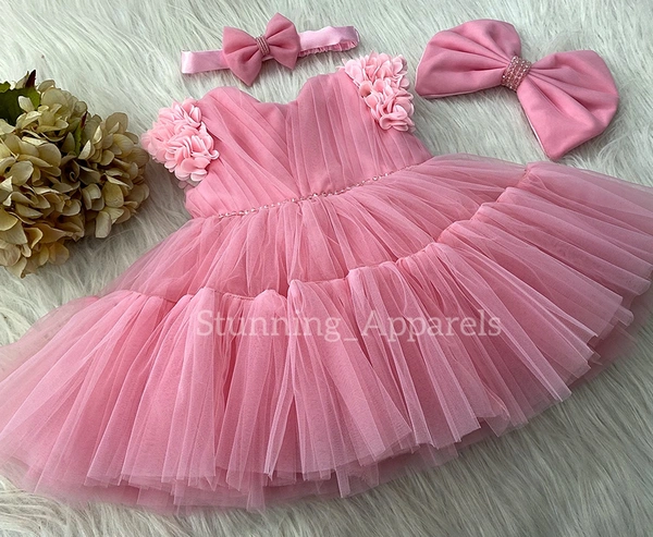 Cape Sleeves Flower Work Peach Dress 