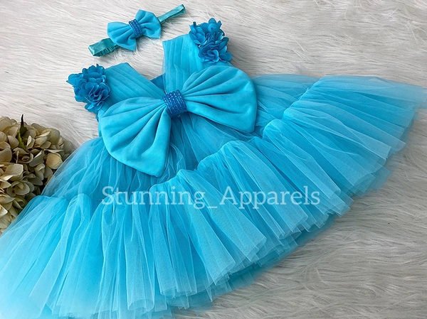 Cape Sleeves Flower Work Sky Blue Dress 