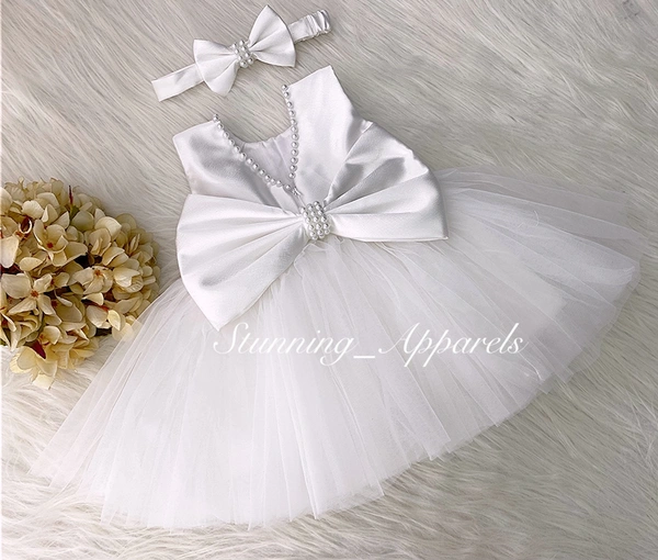 Big White Pearls Work Details White Dress 