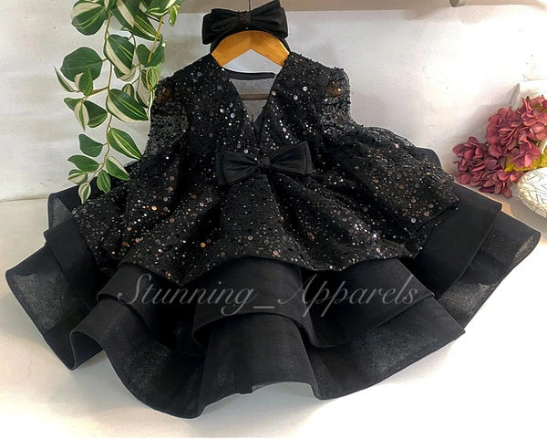 Designer Long Sleeves Beads Sequin Black Dress 