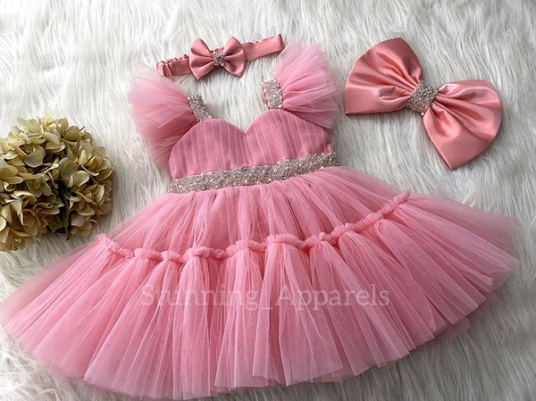 Designer Ruffled Sleeves Sweetheart Neckline Peach Dress 