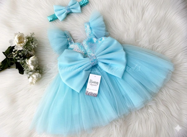 Sky Blue Sequins Big Bow Sky Blue Dress 