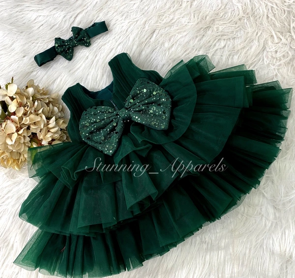 Double Folded Three Layered Green Dress 