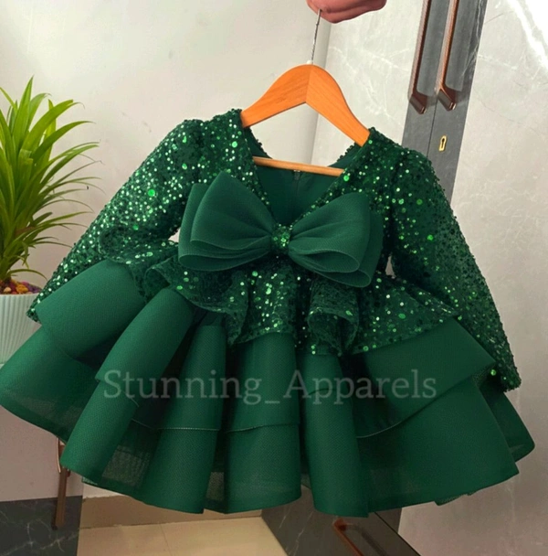 Designer Long Sleeves Beads Sequins Party Wear Dark Green Dress 