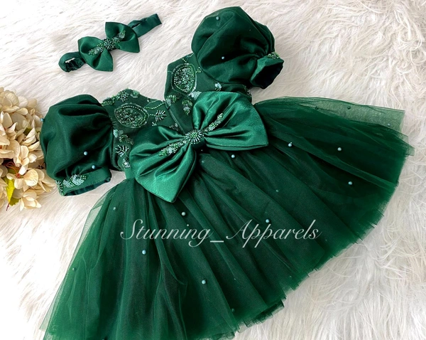 Stunning Hand Work Party Wear Green Dress 