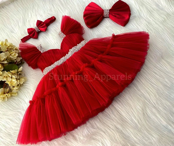 Sweetheart Neckline Hand Work Ruffled Sleeves Red Red 