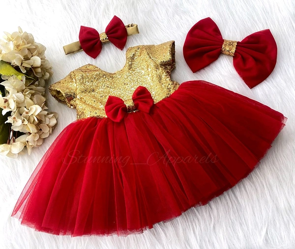 Golden Sequins Cape Sleeves Red Party Wear Dress 950