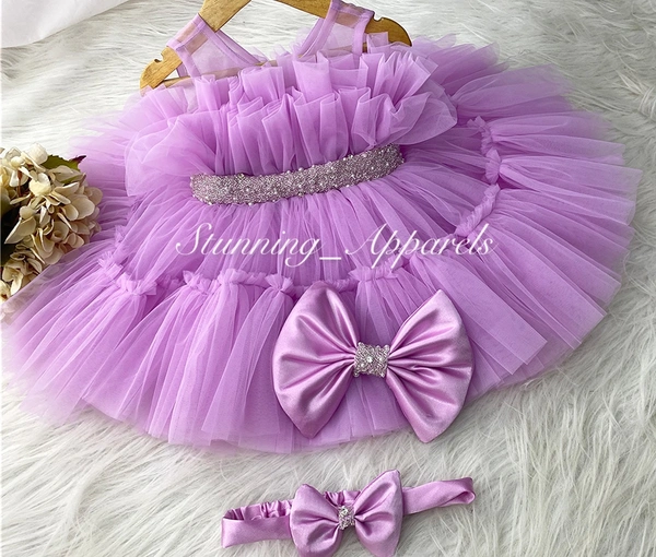 Beautiful Hand Work Ruffled Lavender Dress 