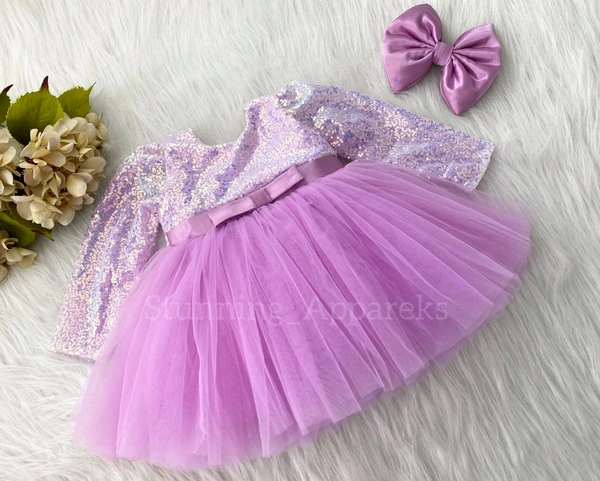 Long Sleeves Belted , Party Wear Lavender Dress