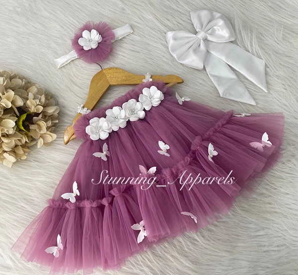 White Butterfly Work Cute Dusty Pink Umbrella Dress 