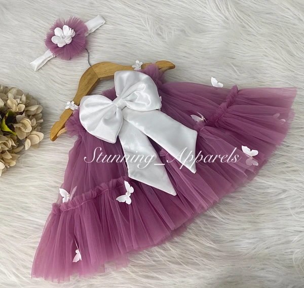 White Butterfly Work Cute Dusty Pink Umbrella Dress 