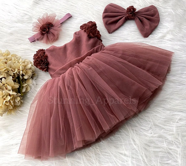 Cape Sleeves Flower Work Mustered Brown Dress 