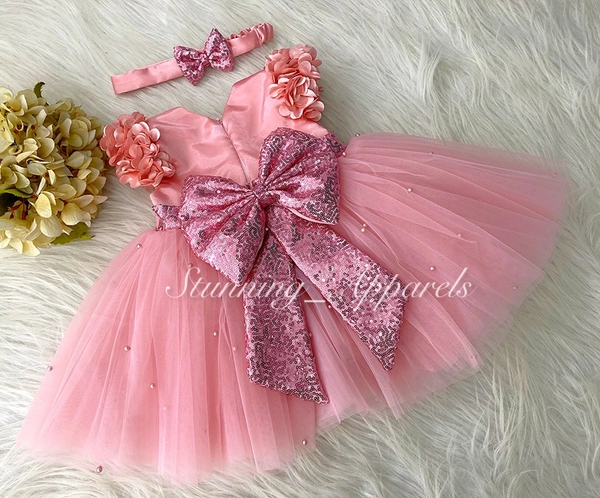 Cape Sleeves Flower Work Peach Dress 