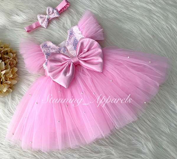 Santi Bow Party Wear Baby Pink Dress 