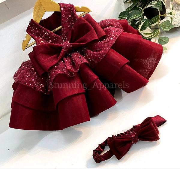 Designer Beads Sequin Maroon Dress 