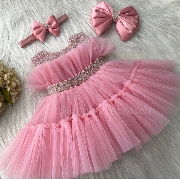 Designer Neckline Hand Work Peach Dress 