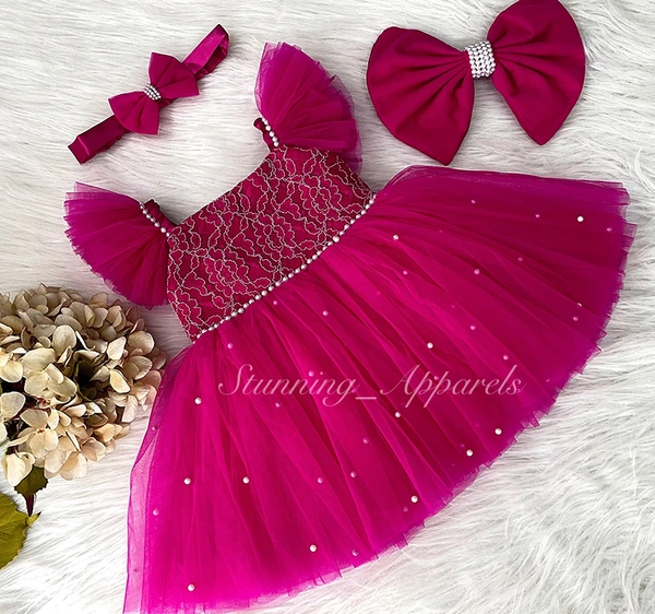 Ruffled Strapped Sleeves Magebta Pink Dress 