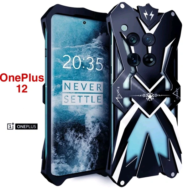 OnePlus 12 Zimon Luxury Thor Heavy Duty Armor Metal Aluminum Mobile Phone Case - Black, OnePlus 12