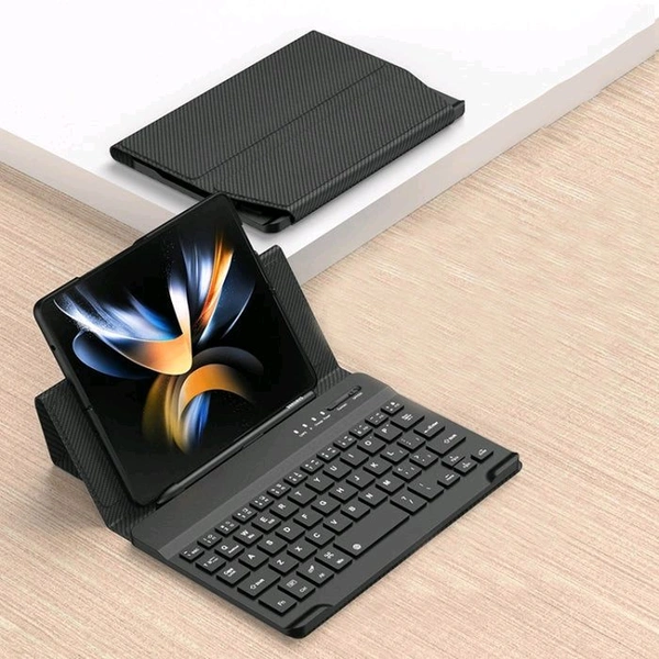 Samsung Galaxy Z Fold 4, Z Fold 3 Luxary Magnetic Folding Bluetooth Keyboard Leather Flip Case with Touch Keypad - Black