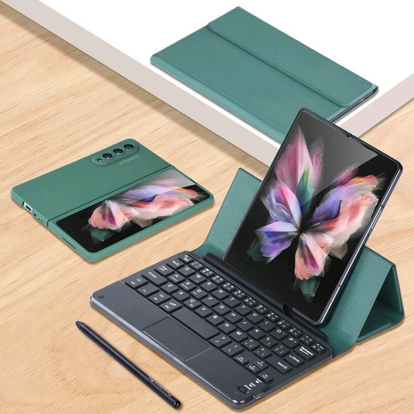 Samsung Galaxy Z Fold 4, Z Fold 3 Luxary Magnetic Folding Bluetooth Keyboard Leather Flip Case with Touch Keypad - Black