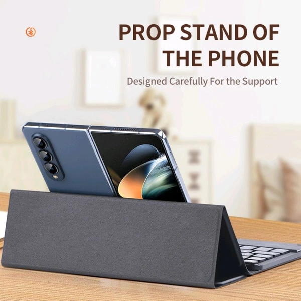 Samsung Galaxy Z Fold 4, Z Fold 3 Luxary Magnetic Folding Bluetooth Keyboard Leather Flip Case with Touch Keypad - Black