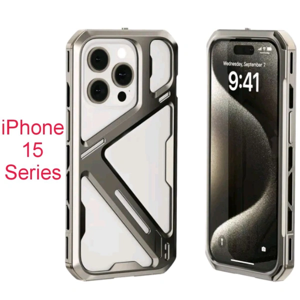 Titanium Alloy I Phone 15, I Phone 15 Pro, I Phone 15 Pro Max Unique High Quality Tough Armor Alluminum Metal Phone Case Cover   - Titanium Alloy Color, I Phone 15