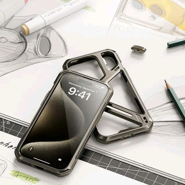 Titanium Alloy I Phone 15, I Phone 15 Pro, I Phone 15 Pro Max Unique High Quality Tough Armor Alluminum Metal Phone Case Cover   - Titanium Alloy Color, I Phone 15