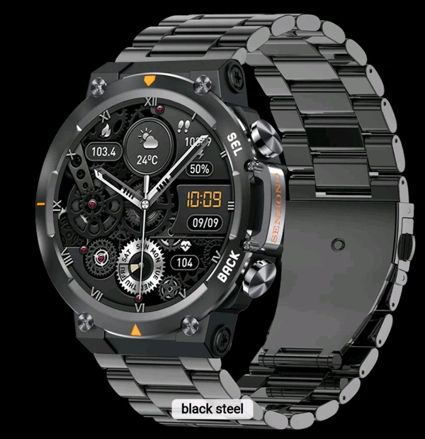 SENBONO MAX18 Health Monitoring Sport Watch, 1.43-inch AMOLED Screen, Al GPT Assistant, Gesture Operation, 3ATM Waterproof, 410 mAh Battery Smartwatch - Black (With Steel Strap)