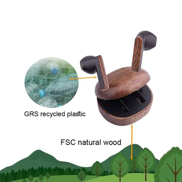 Eco Friendly Certified Wood Semi-in-Ear TWS Wireless Earbuds Crafted Choice For Audio Enthusiasts - Walnut Wood, ✈️📦 DELIVERY by 12 to 15+ Days