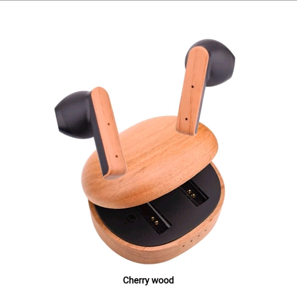 Eco Friendly Certified Wood Semi-in-Ear TWS Wireless Earbuds Crafted Choice For Audio Enthusiasts - Cherry Wood
