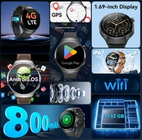 B14A Android 4G Sim Smart Watch Waterproof Dust proof Front Camera Smart Watch 32GB Inbuilt Storage - Brown Leather Strap (32 GB)