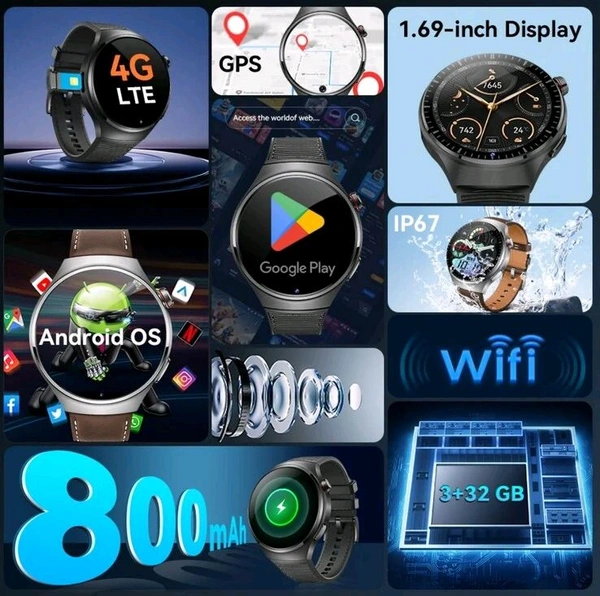 B14A Android 4G Sim Smart Watch Waterproof Dust proof Front Camera Smart Watch 32GB Inbuilt Storage - Brown Leather Strap (32 GB)