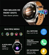 B14A Android 4G Sim Smart Watch Waterproof Dust proof Front Camera Smart Watch 32GB Inbuilt Storage - Brown Leather Strap (32 GB)