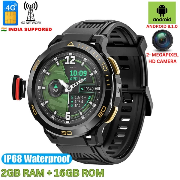 Z1 Rugged Hybrid Quality Android 4G Sim Card Slot Smart Watch IP68 Waterproof With Titanium Bezel Single Camera- Indian 4G Network Support (2GB RAM 16GB ROM)