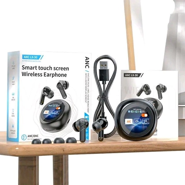 Round Hi-Fi LX30 Round Hi-Fi LX-30 Wireless Bluetooth Earphone With Full Colour Intelligent Touch Display, 30 Hours Playtime, New Bluetooth 5.4 Technology (Black / White) - BLACK