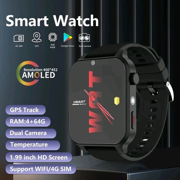 KOM3 4G Smart Watch With Camera - BLACK