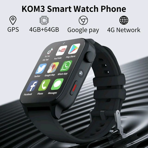 KOM3 4G Smart Watch With Camera - BLACK