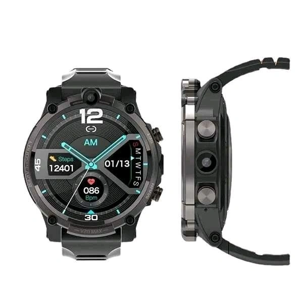 V20 MAX 1.6 inch WiFi 4G SIM Card Dual Camera 900mAh Battery Smart Watch (Black Silicon) (India 4G Network Support) - 4GB - 128GB, Black
