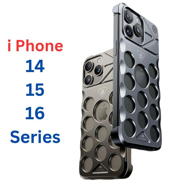 Apple iPhone 14, iPhone15, iPhone 16 Series Metal Alluminium Heat Protection Hybrid Mobile Case - Gold, I Phone 14