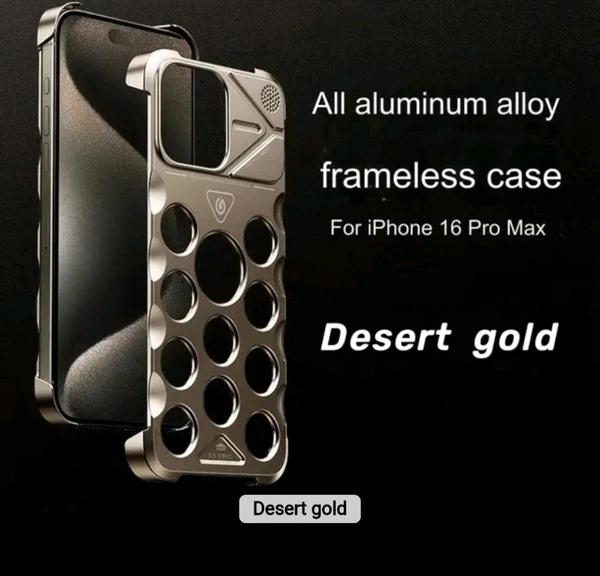 Apple iPhone 14, iPhone15, iPhone 16 Series Metal Alluminium Heat Protection Hybrid Mobile Case - Desert Gold, I Phone 15