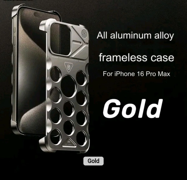 Apple iPhone 14, iPhone15, iPhone 16 Series Metal Alluminium Heat Protection Hybrid Mobile Case - Gold, I Phone 16 Pro Max