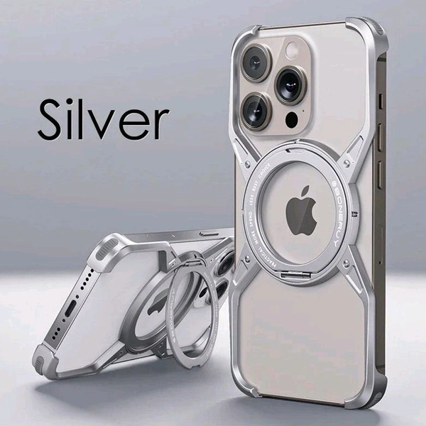 Titanium Frameless Cooling Luxury Bracket Case For iPhone 13 , iPhone 14, iPhone 15, iPhone 16 Series - Silver, iPhone 16 PRO