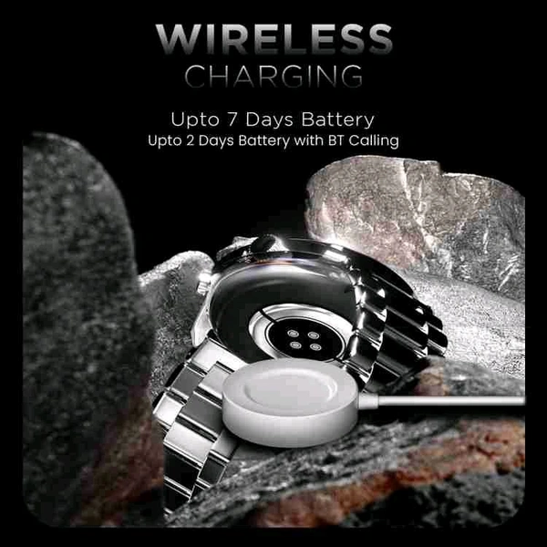 Fireboltt Fire-Boltt Legacy 1.43 AMOLED Bluetooth Calling with First Ever Wireless Charging Smartwatch (Silver Strap, 1.43) - Silver Strap