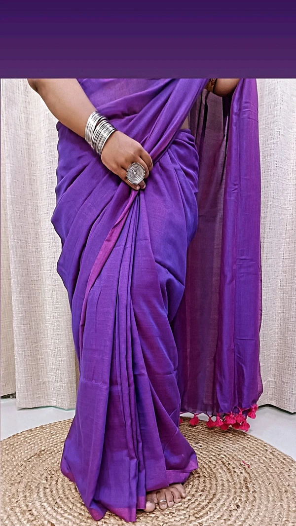 RangDhaaga Purple Khadi Saree - Free