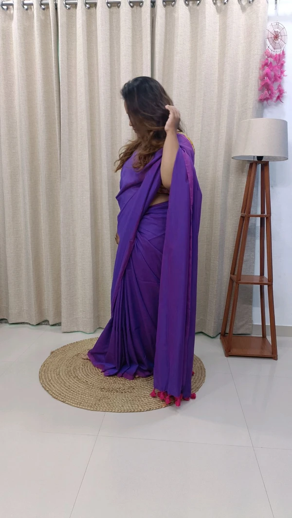 RangDhaaga Purple Khadi Saree - Free