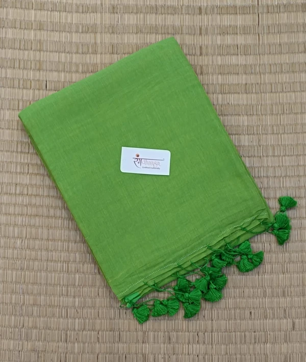 RangDhaaga Parrot Green Khadi Saree - Free