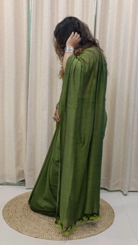 RangDhaaga Mehendi Green Khadi Saree - Free