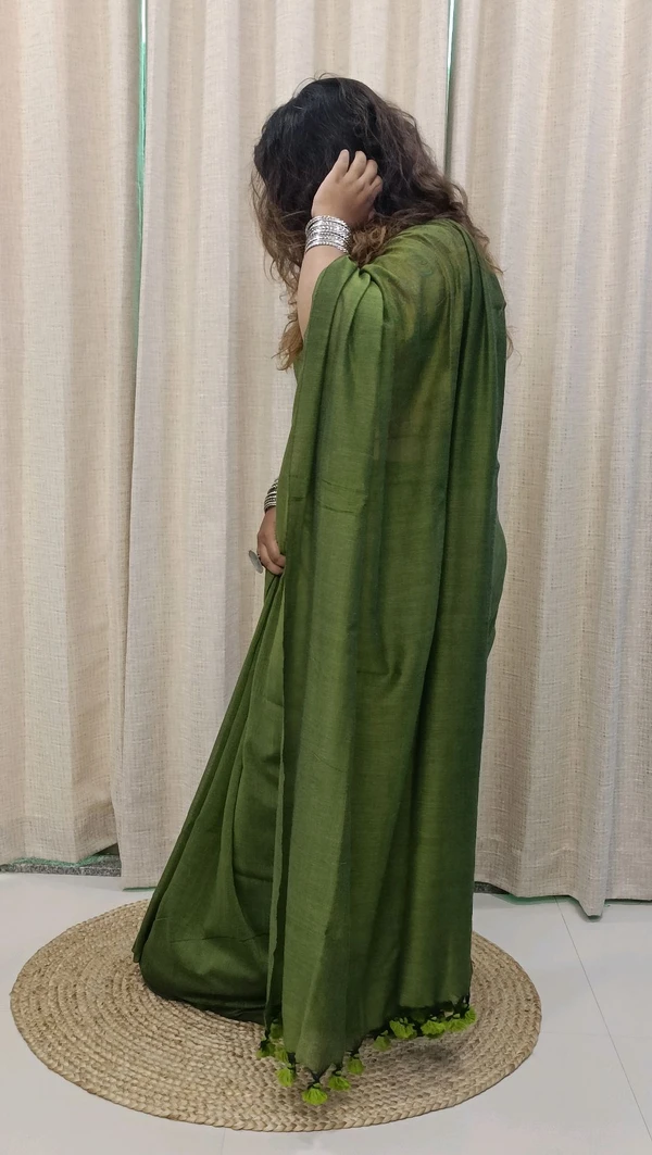 RangDhaaga Mehendi Green Khadi Saree - Free