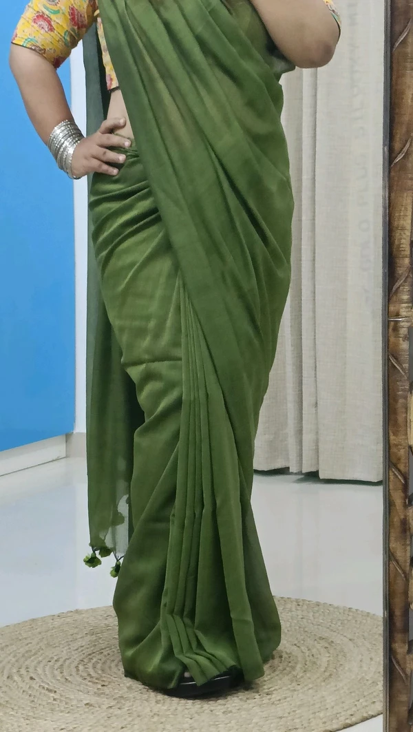 RangDhaaga Mehendi Green Khadi Saree - Free