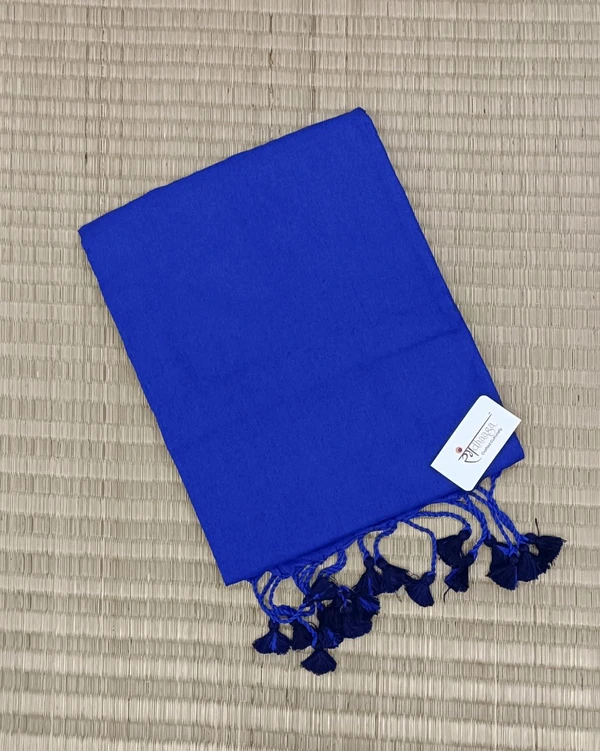 RangDhaaga Royal Blue Khadi Cotton Saree - Free